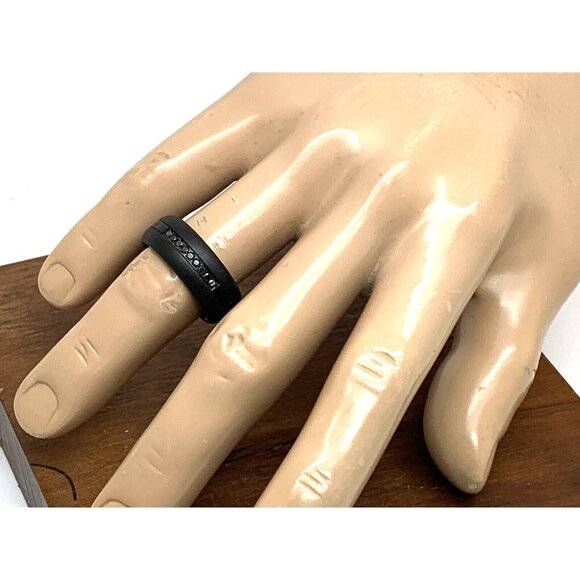 Men's Wedding Band Tungsten Steel Black Gemstones 9mm Wide Ring Size 10 - Picture 13 of 14